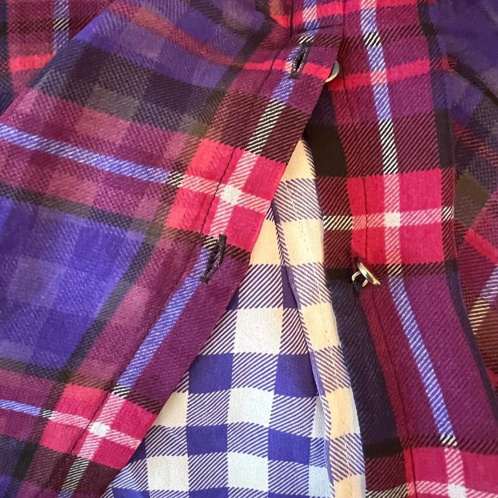 Adrianna Papell Plaid Drawstring Waist Dress Purple Blue Large 12 14 16 - Picture 7 of 14